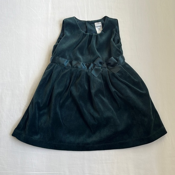 Carter's Baby Girl's Green Velvet Holiday Party Dress Size 12 Months - Picture 2 of 9